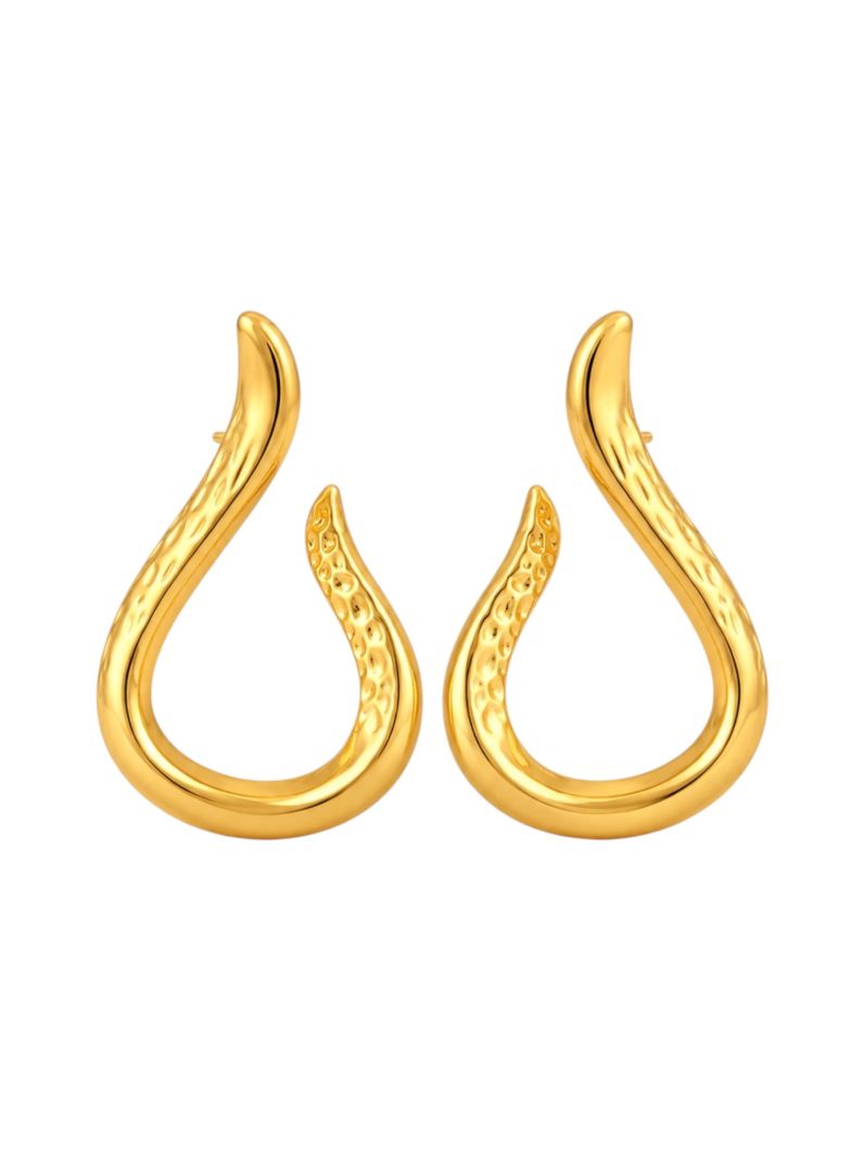 Brinco Folheado a Ouro 18k e Prata Fio Curvado Martelado