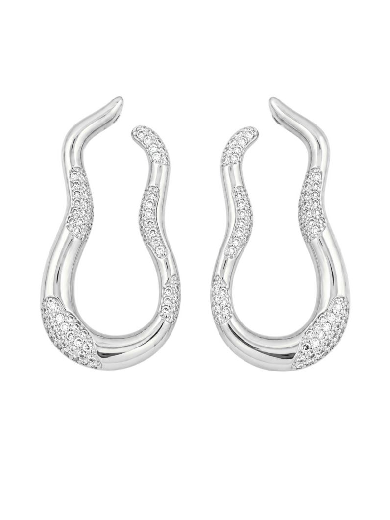 Brinco Folheado a Ouro 18k e Prata Fio Ondulado e Cravejado
