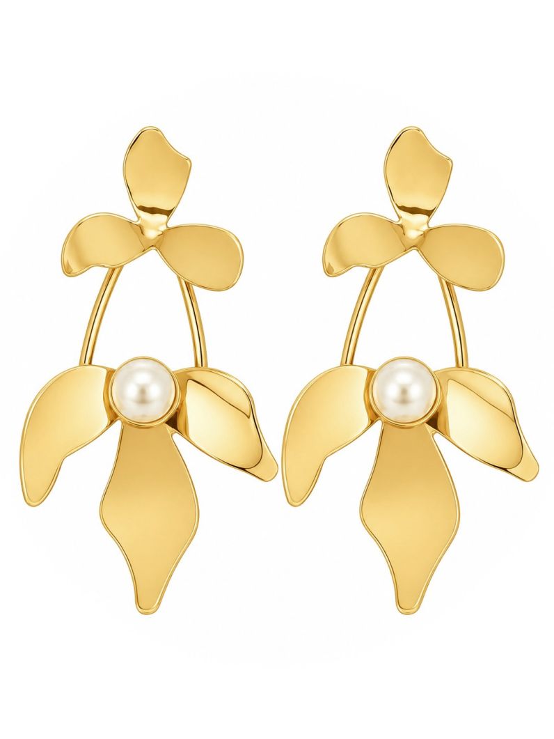 Brinco Folheado a Ouro 18k e Prata Flor Alfinete