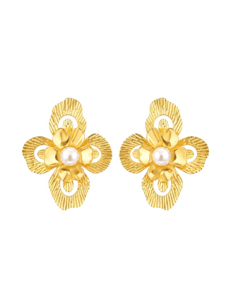 Brinco Folheado a Ouro 18k e Prata Flor Com Pérola