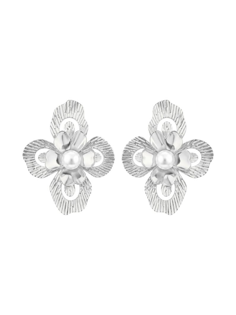 Brinco Folheado a Ouro 18k e Prata Flor Com Pérola