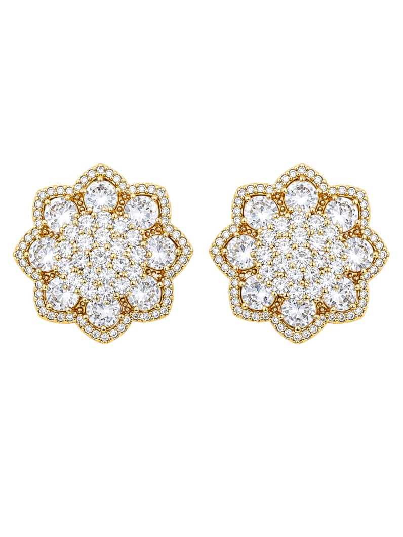 Brinco Folheado a Ouro 18k e Prata Flor de Cristais