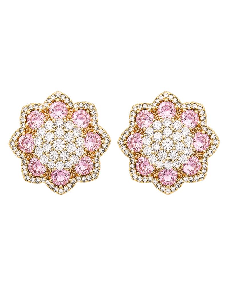 Brinco Folheado a Ouro 18k e Prata Flor de Cristais