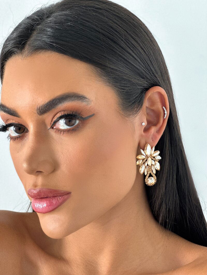 Brinco Folheado a Ouro 18k e Prata Flor de Zircônia com Detalhes Cravejados