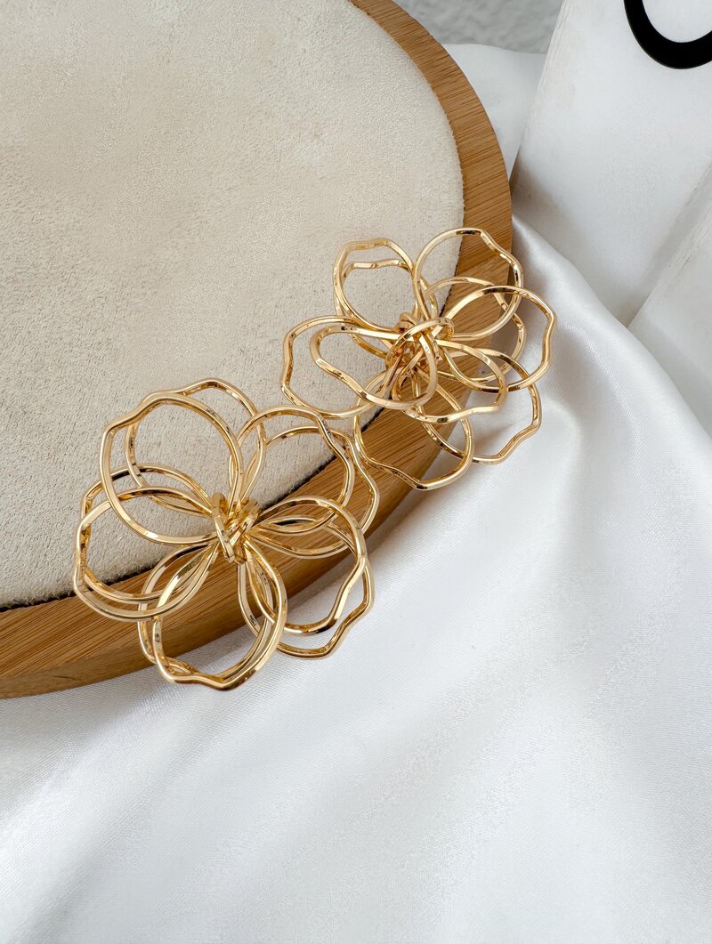 Brinco Folheado a Ouro 18k e Prata Flor Fios Vazados