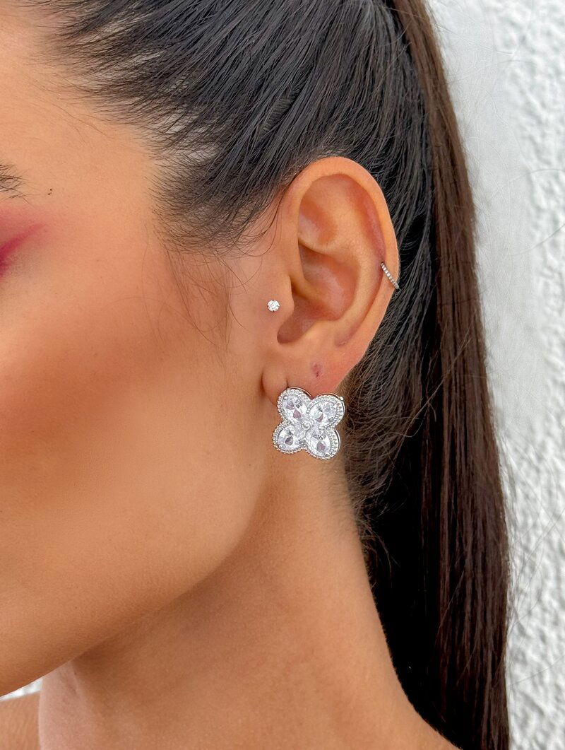 Brinco Folheado a Ouro 18k e Prata Flor Luxo 'Inspiração'