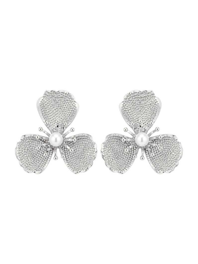 Brinco Folheado a Ouro 18k e Prata Flor Texturizada com Perola