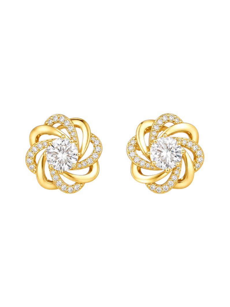 Brinco Folheado a Ouro 18k e Prata Floral Com Ponto de Luz Central