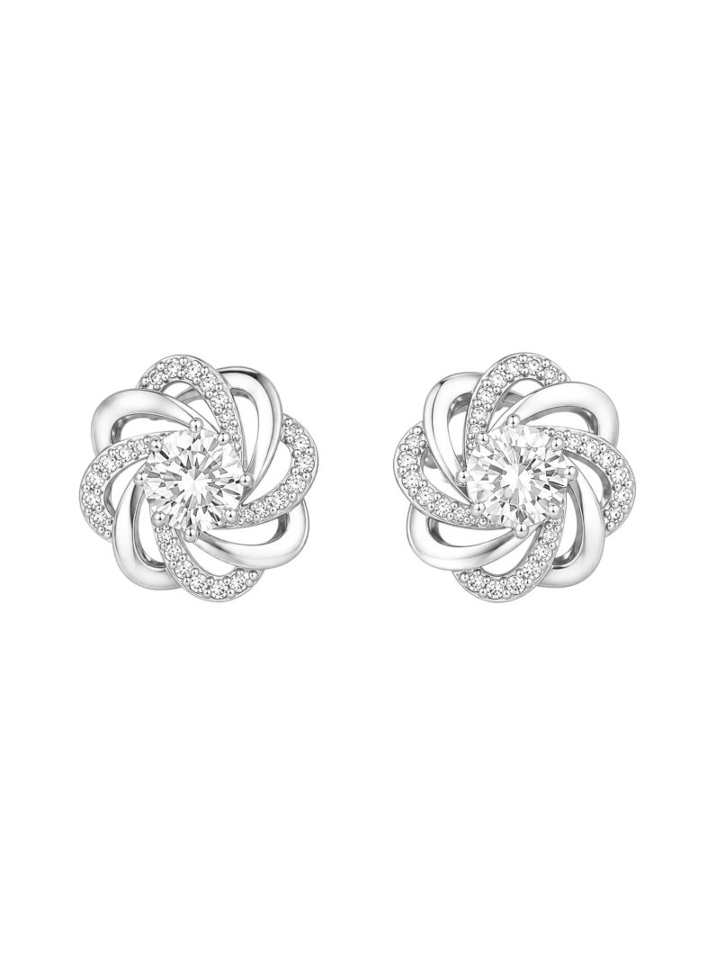 Brinco Folheado a Ouro 18k e Prata Floral Com Ponto de Luz Central