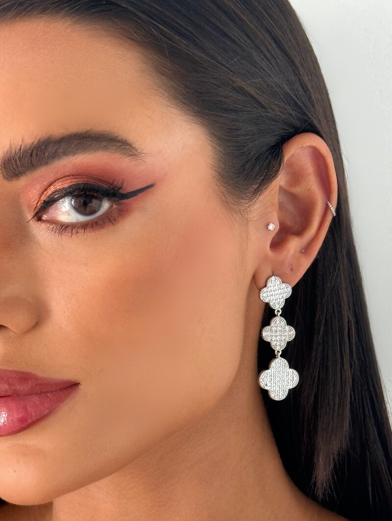 Brinco Folheado a Ouro 18k e Prata Flores Cravejadas (Inspiração)