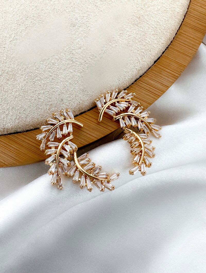 Brinco Folheado a Ouro 18k e Prata Folhas de Zircônias