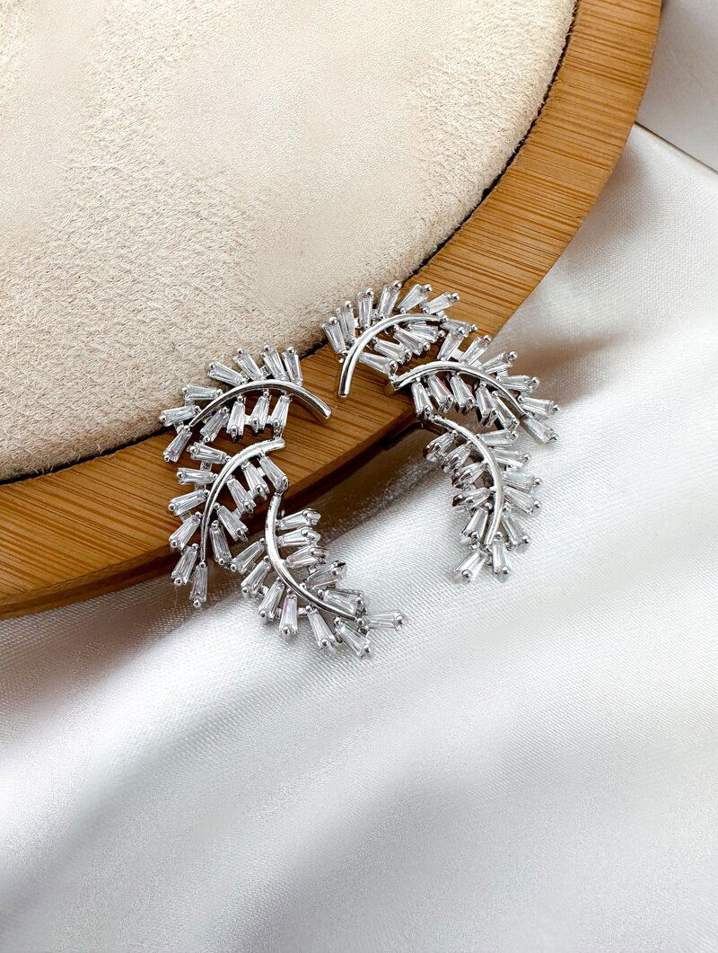 Brinco Folheado a Ouro 18k e Prata Folhas de Zircônias