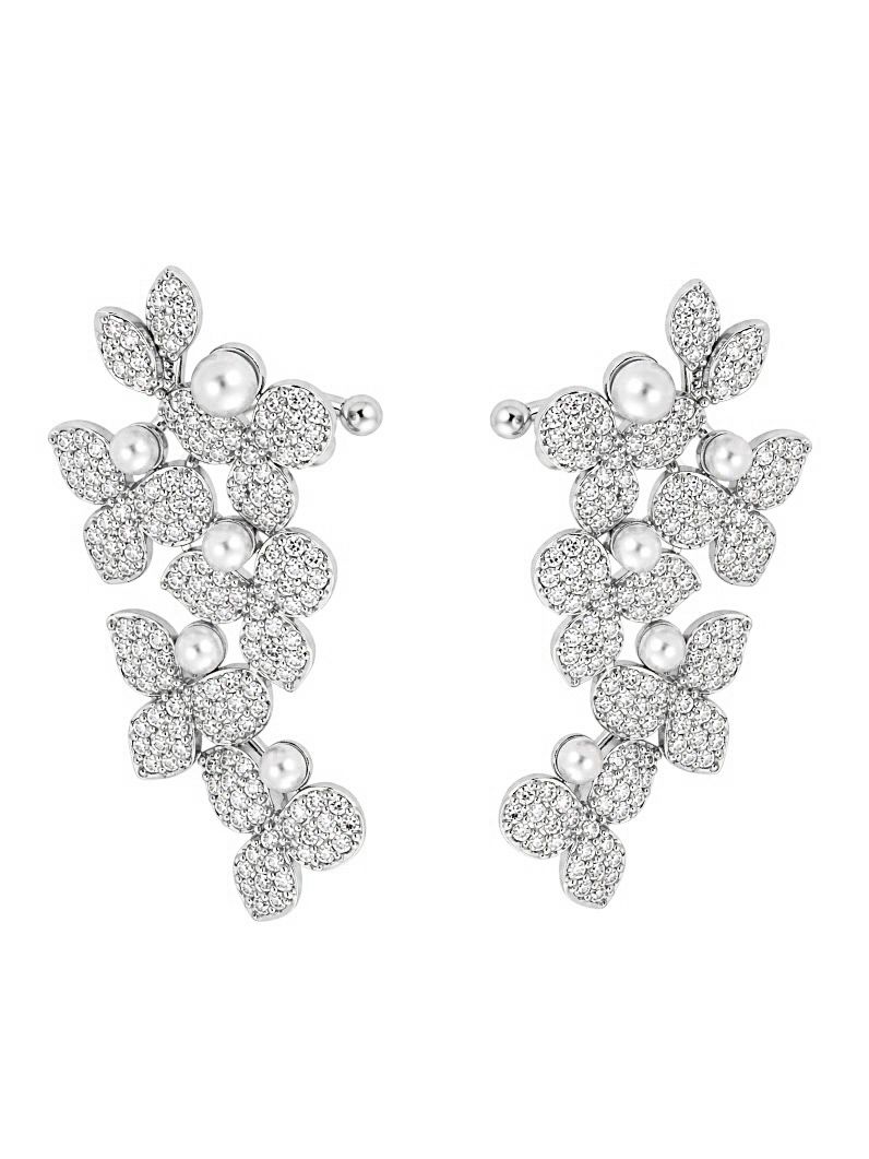 Brinco Folheado a Ouro 18k e Prata Folhas e Perolas