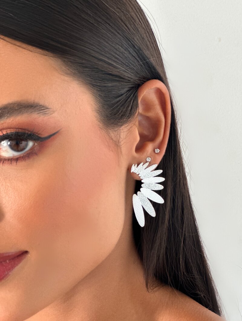 Brinco Folheado a Ouro 18k e Prata Folhas Texturizadas