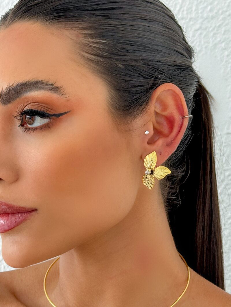 Brinco Folheado a Ouro 18k e Prata Folhas Texturizadas