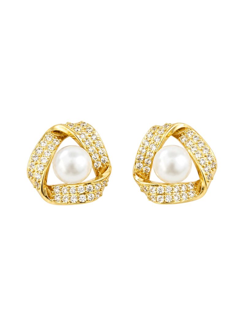 Brinco Folheado a Ouro 18k e Prata Forma Cravejada com Perola