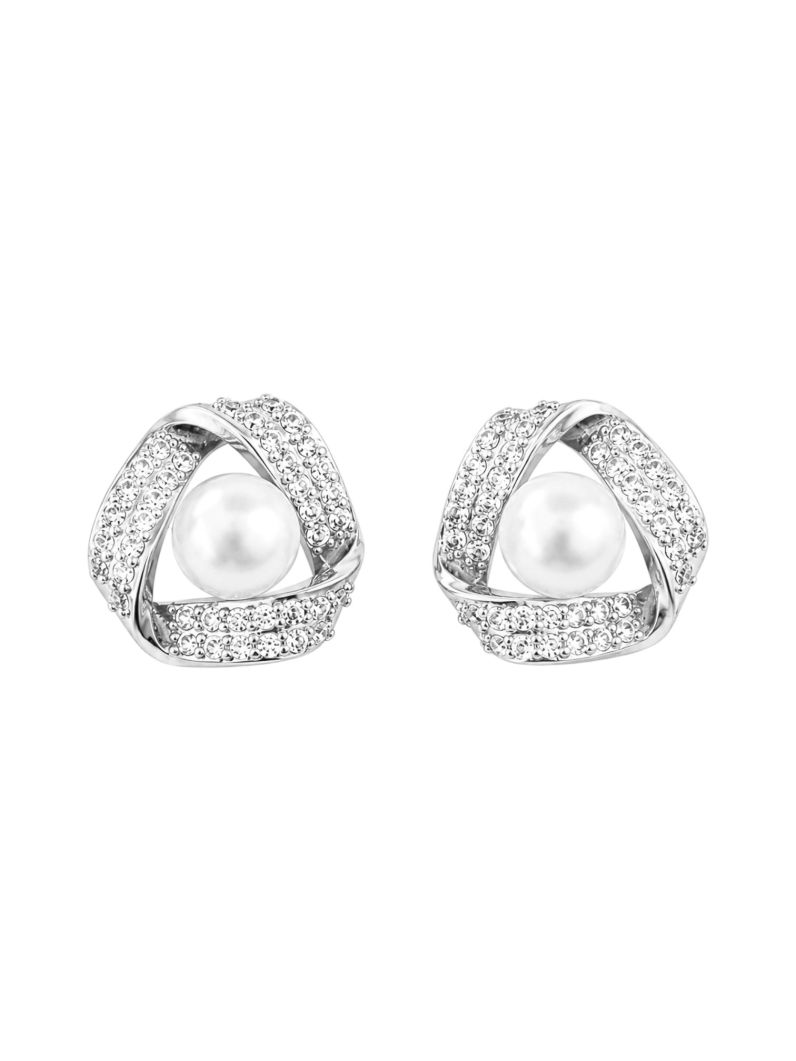 Brinco Folheado a Ouro 18k e Prata Forma Cravejada com Perola