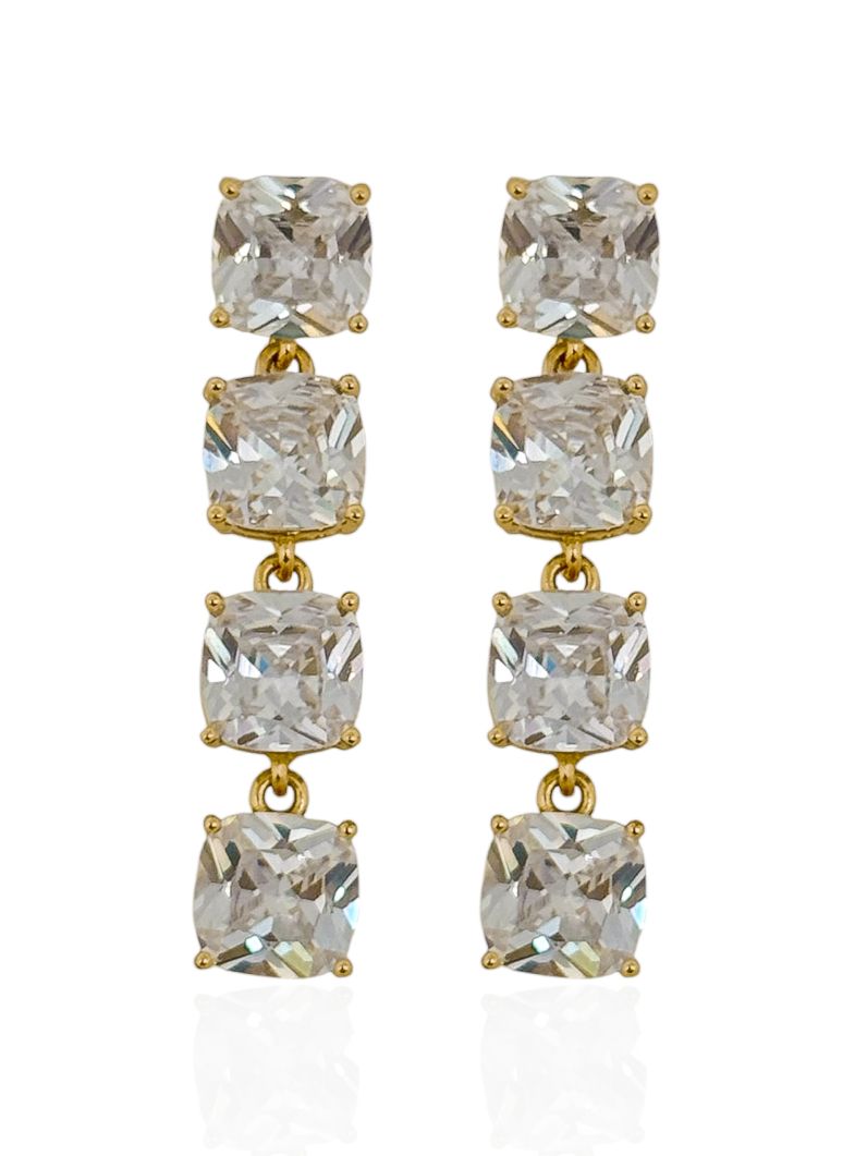 Brinco Folheado a Ouro 18k e Prata Forma de Cristal Colorida