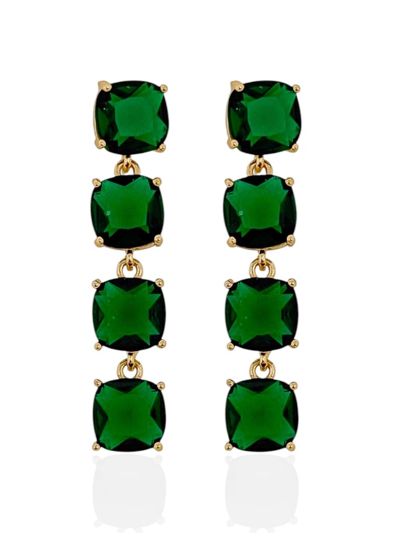 Brinco Folheado a Ouro 18k e Prata Forma de Cristal Colorida