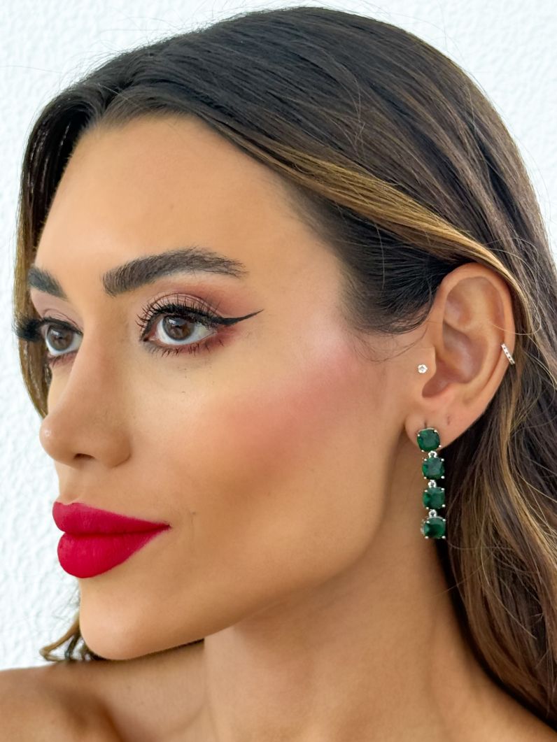 Brinco Folheado a Ouro 18k e Prata Forma de Cristal Colorida