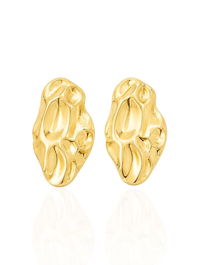 Brinco Folheado a Ouro 18k e Prata Forma Martelada Organica
