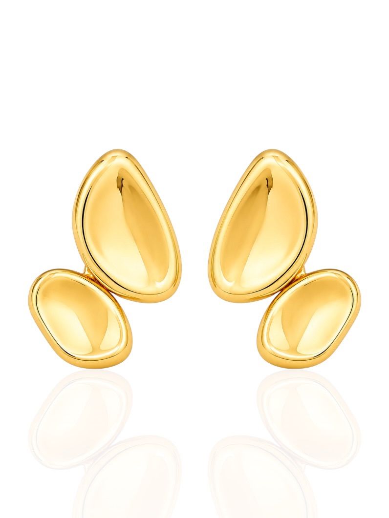 Brinco Folheado a Ouro 18k e Prata Forma Organica Dupla