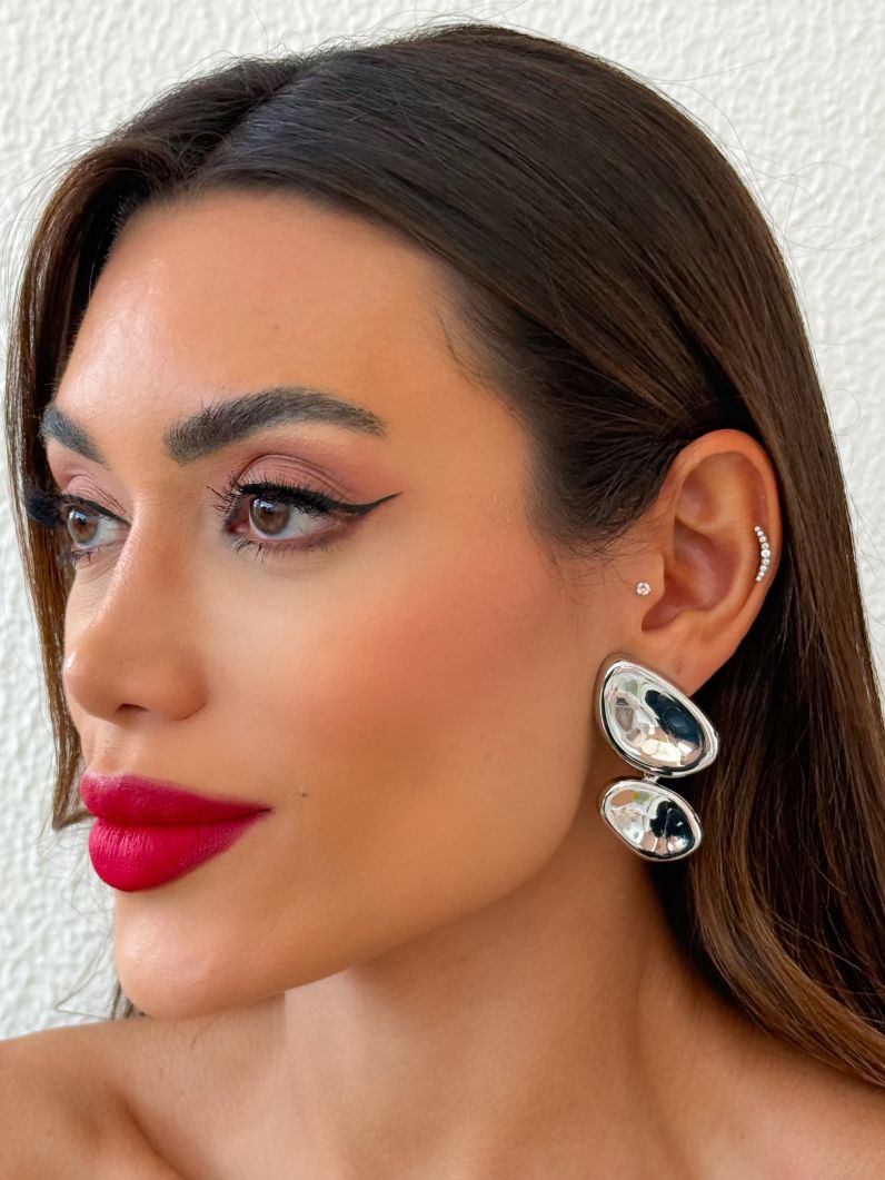 Brinco Folheado a Ouro 18k e Prata Forma Organica Dupla
