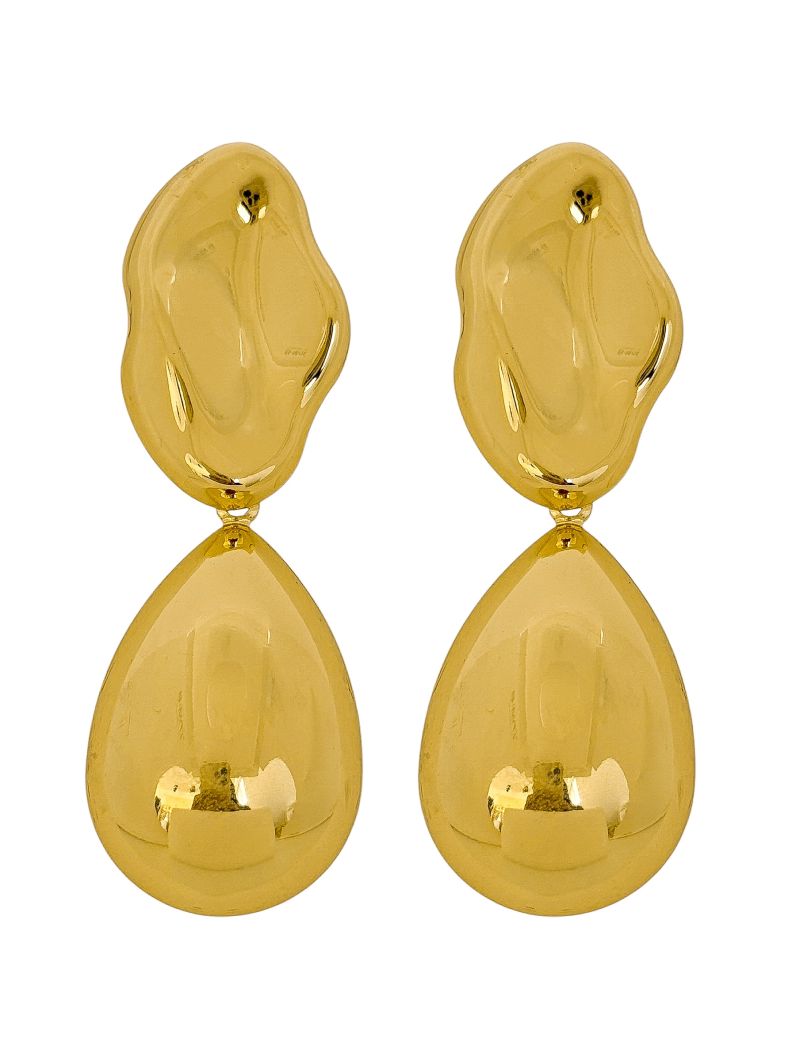 Brinco Folheado a Ouro 18k e Prata Forma Organica e Gota Maxi