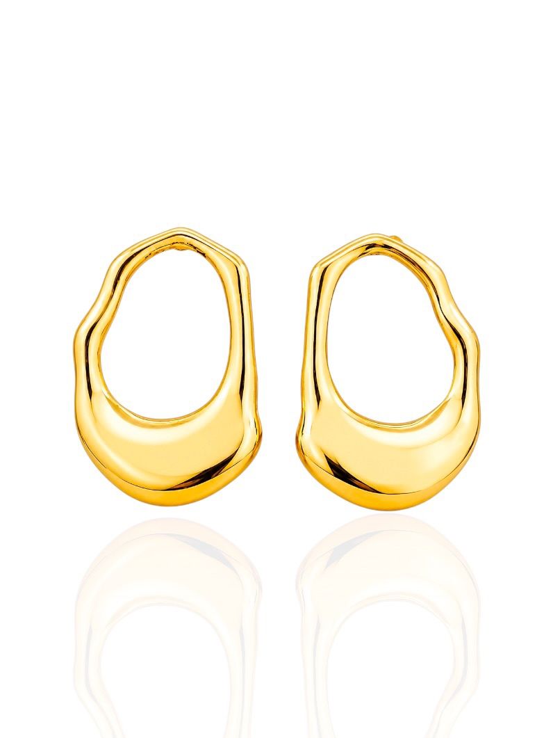 Brinco Folheado a Ouro 18k e Prata Forma Oval Organica