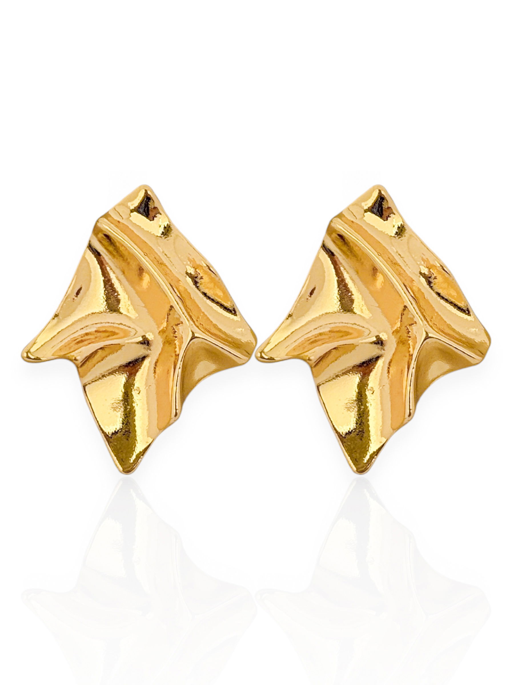 Brinco Folheado a Ouro 18k e Prata Formato Geométrico Martelado