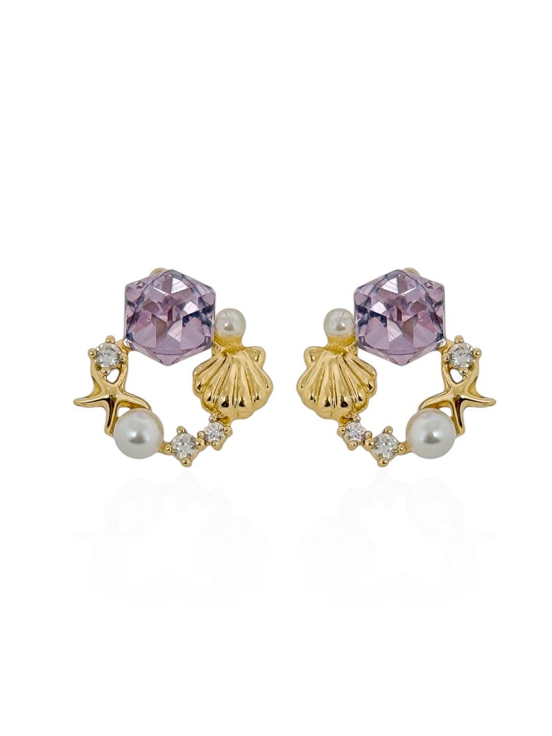 Brinco Folheado a Ouro 18k e Prata Fundo do Mar Com Cristal