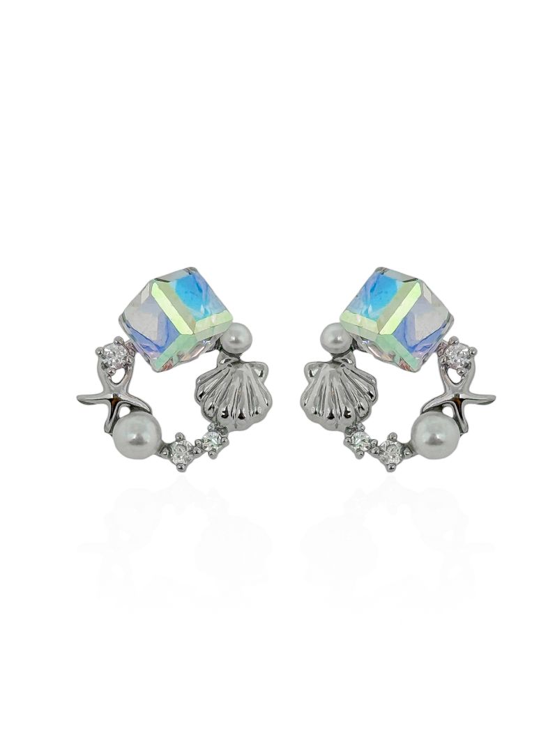 Brinco Folheado a Ouro 18k e Prata Fundo do Mar Com Cristal