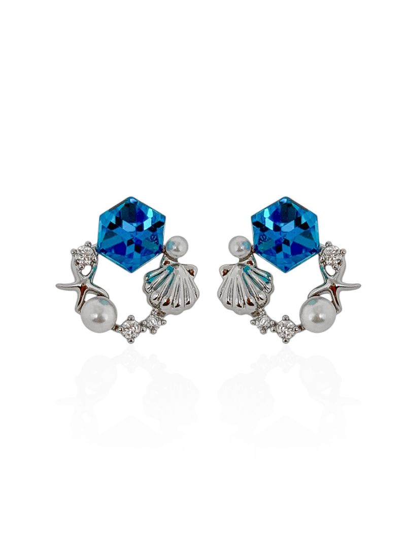 Brinco Folheado a Ouro 18k e Prata Fundo do Mar Com Cristal