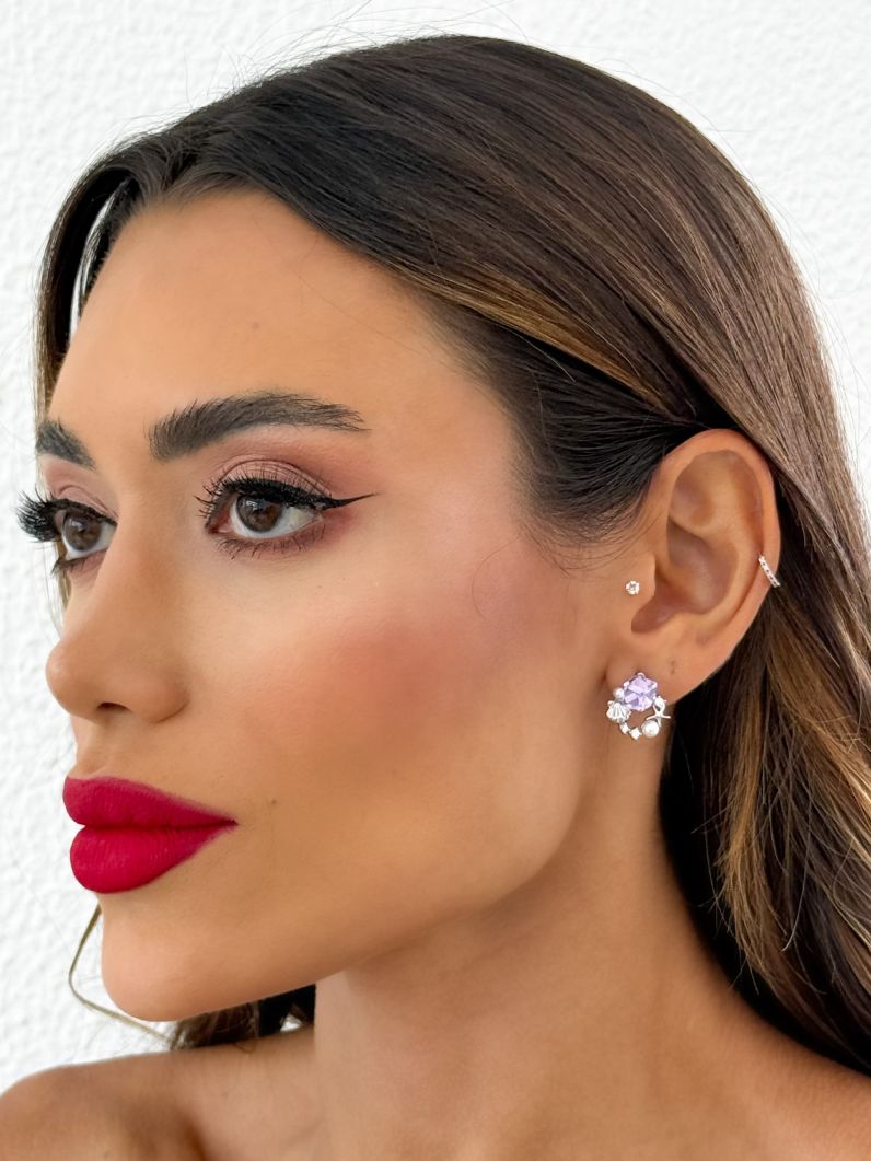 Brinco Folheado a Ouro 18k e Prata Fundo do Mar Com Cristal