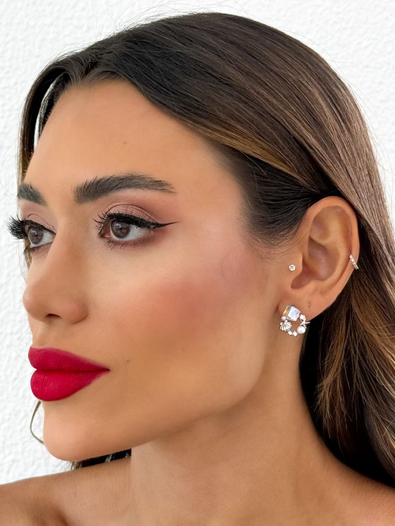 Brinco Folheado a Ouro 18k e Prata Fundo do Mar Com Cristal
