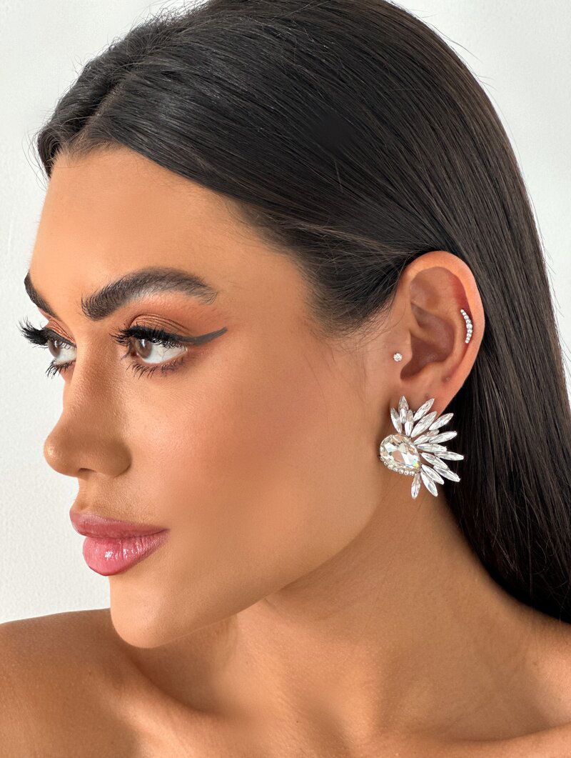 Brinco Folheado a Ouro 18k e Prata Gota com Pedraria