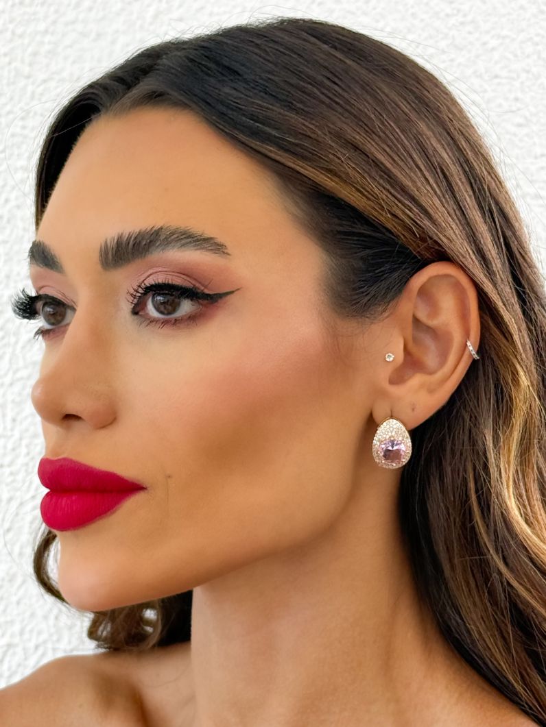 Brinco Folheado a Ouro 18k e Prata Gota Cravejada Com Cristal