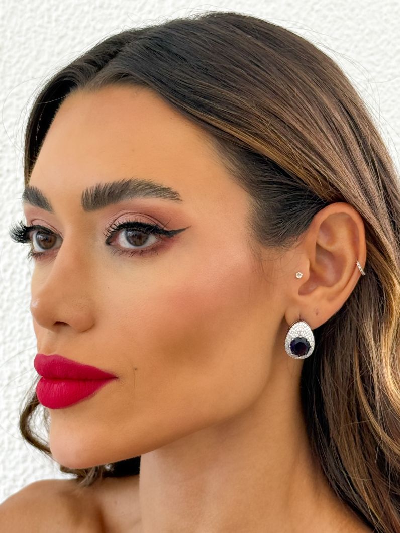 Brinco Folheado a Ouro 18k e Prata Gota Cravejada Com Cristal