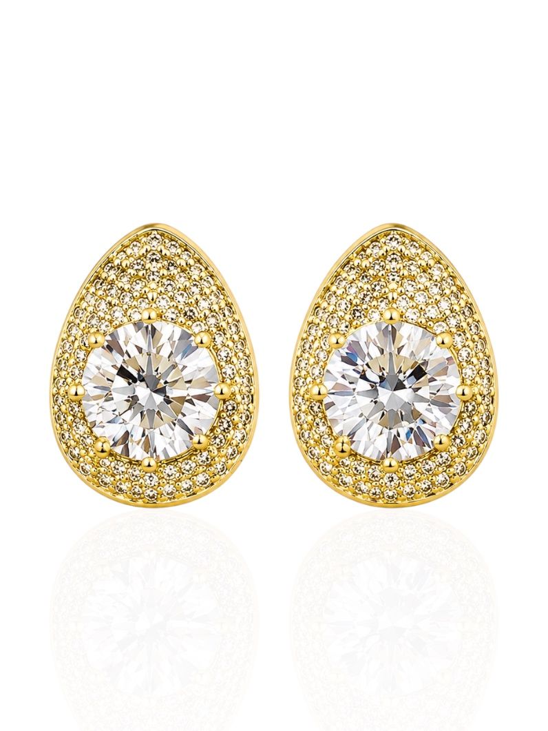Brinco Folheado a Ouro 18k e Prata Gota Cravejada Com Cristal