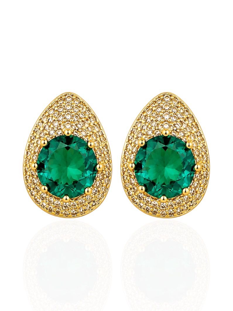 Brinco Folheado a Ouro 18k e Prata Gota Cravejada Com Cristal