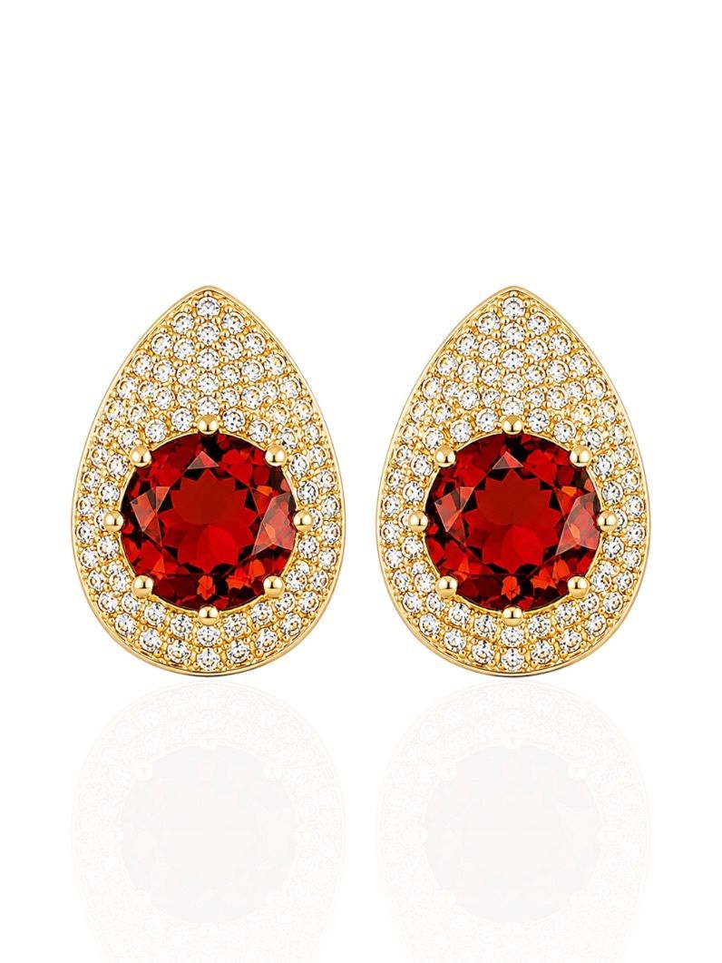 Brinco Folheado a Ouro 18k e Prata Gota Cravejada Com Cristal