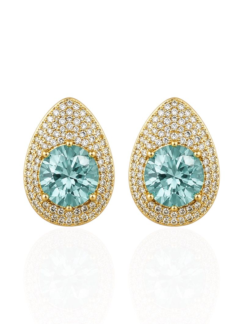 Brinco Folheado a Ouro 18k e Prata Gota Cravejada Com Cristal
