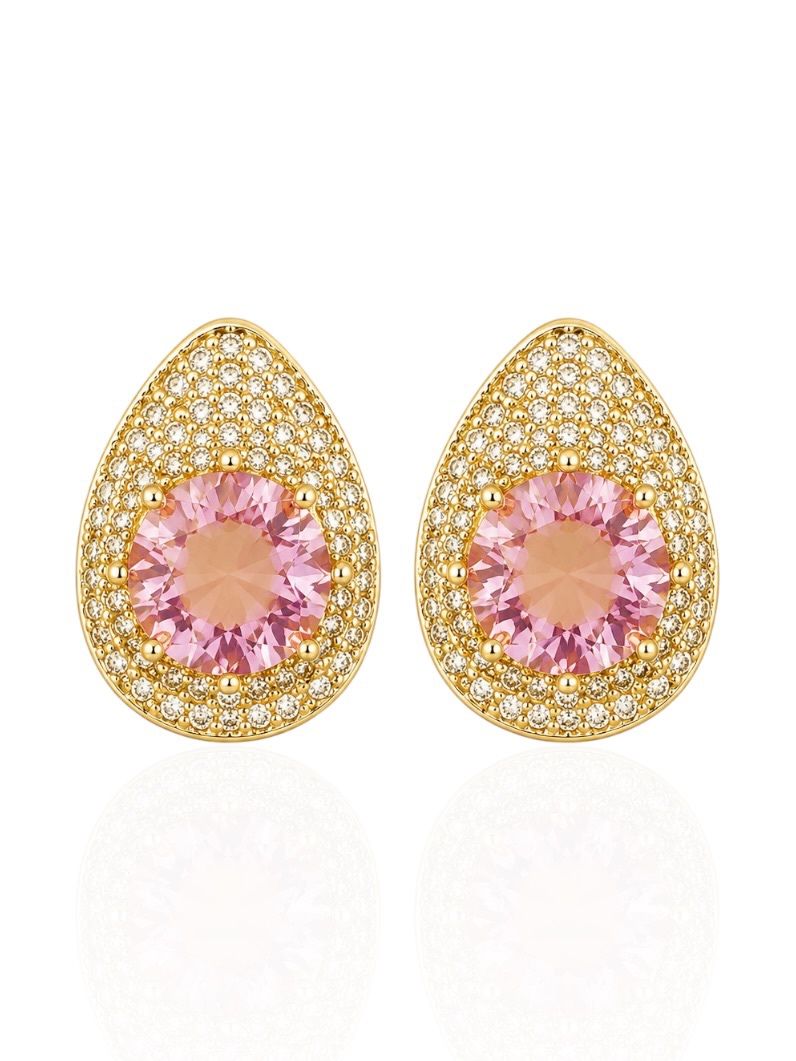 Brinco Folheado a Ouro 18k e Prata Gota Cravejada Com Cristal