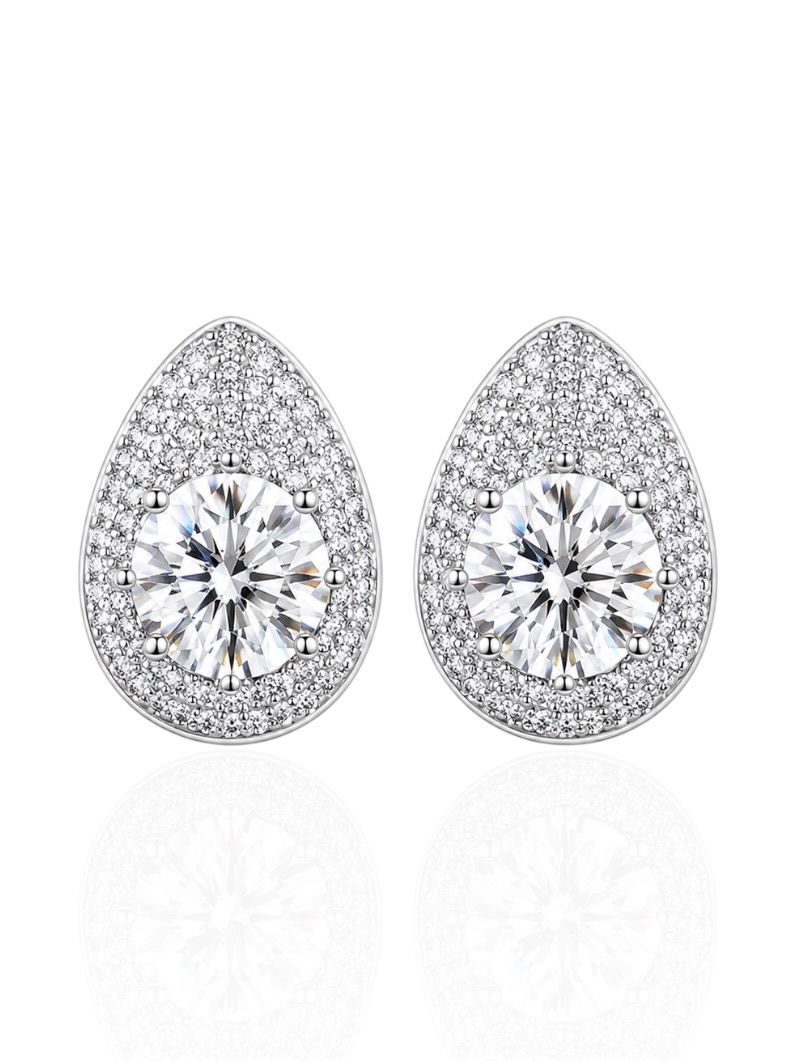 Brinco Folheado a Ouro 18k e Prata Gota Cravejada Com Cristal