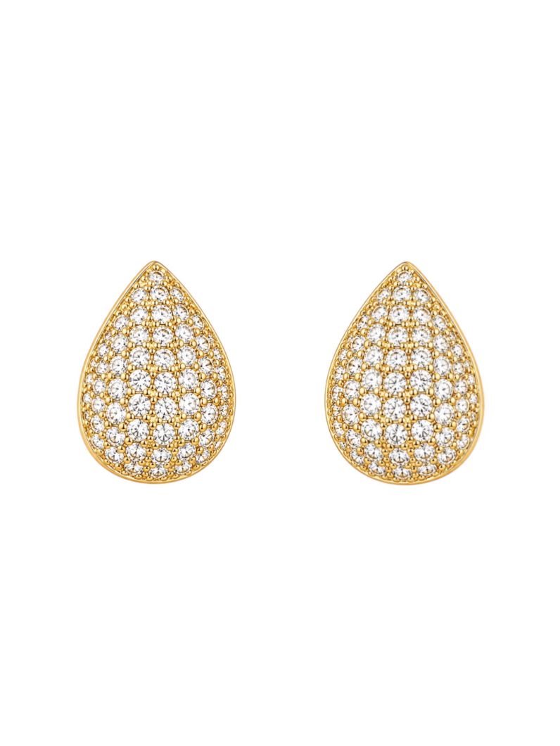 Brinco Folheado a Ouro 18k e Prata Gota Cravejado