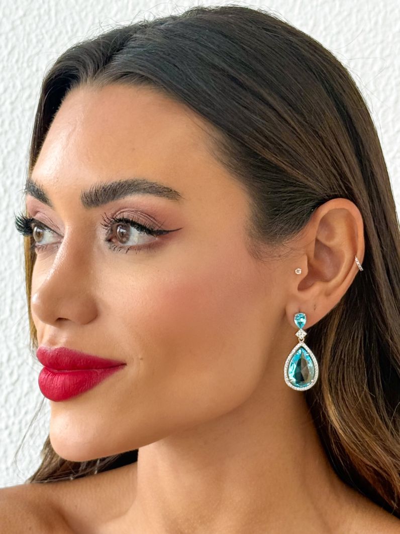 Brinco Folheado a Ouro 18k e Prata Gota Cristal Maxi