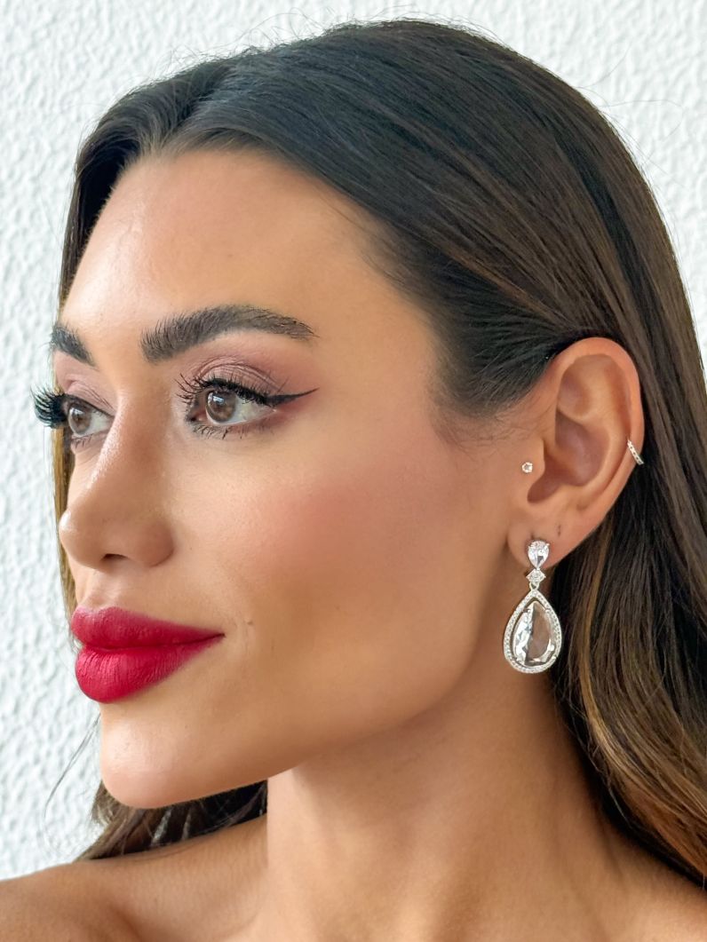 Brinco Folheado a Ouro 18k e Prata Gota Cristal Maxi