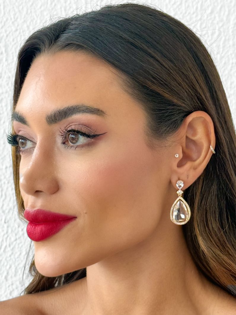 Brinco Folheado a Ouro 18k e Prata Gota Cristal Maxi