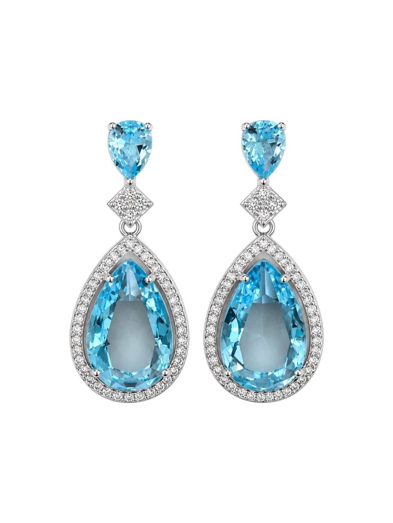 Brinco Folheado a Ouro 18k e Prata Gota Cristal Maxi