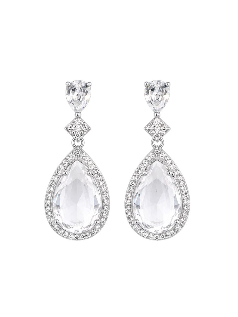 Brinco Folheado a Ouro 18k e Prata Gota Cristal Maxi
